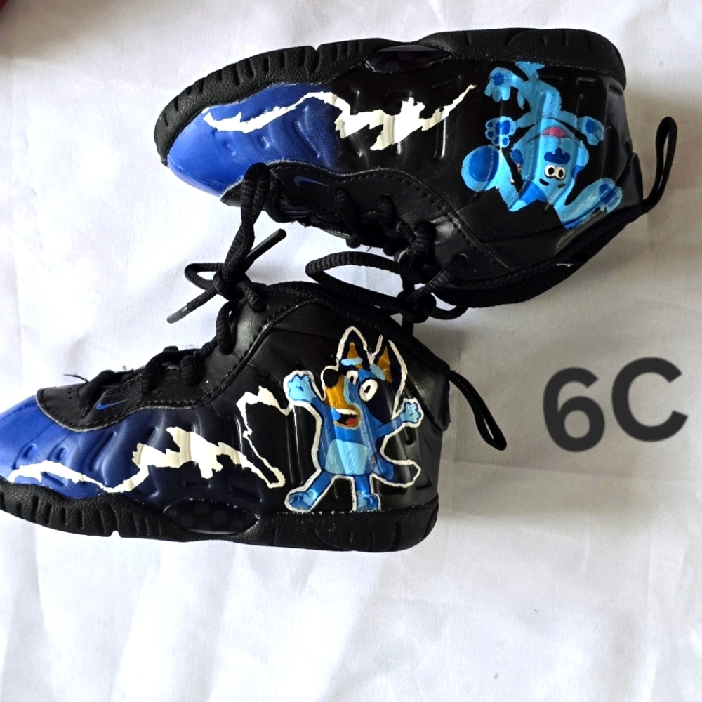 Kids Blue and Black Character Customized Nike Sneakers